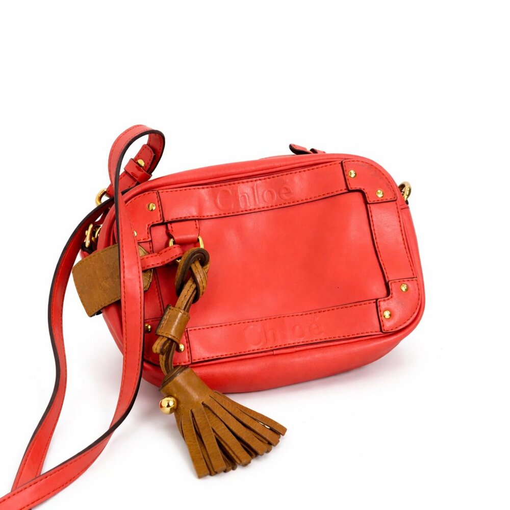 Chloé Vintage Y2K Tassel Camera Bag – Coral Leather Shoulder Crossbody - Picture 3 of 5